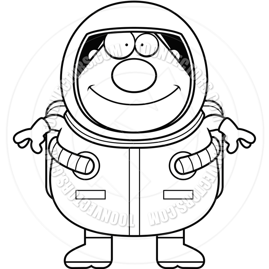 940x940 Cartoon Astronaut Smiling (Black And White Line Art) By Cory