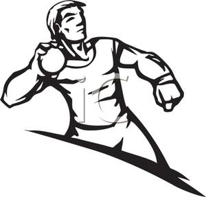 300x287 Black And White Cartoon Of An Athlete Throwing The Shot Put