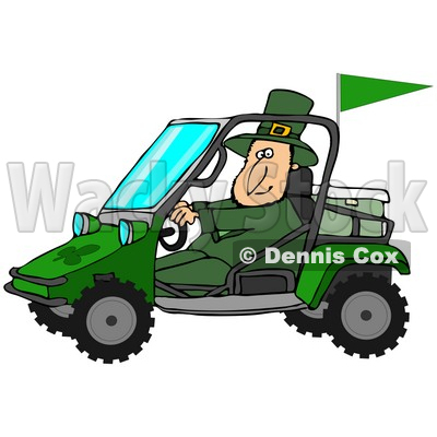 400x400 Illustration Of St Patrick's Day Leprechaun In Green, Driving