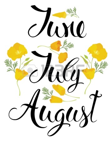 359x450 Summer. June, July, August. Summer Months Lettering. Calligraphic