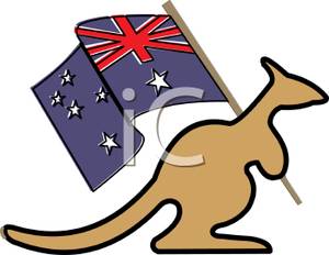 300x232 Kangaroo Holding An Australian Flag Clipart Picture