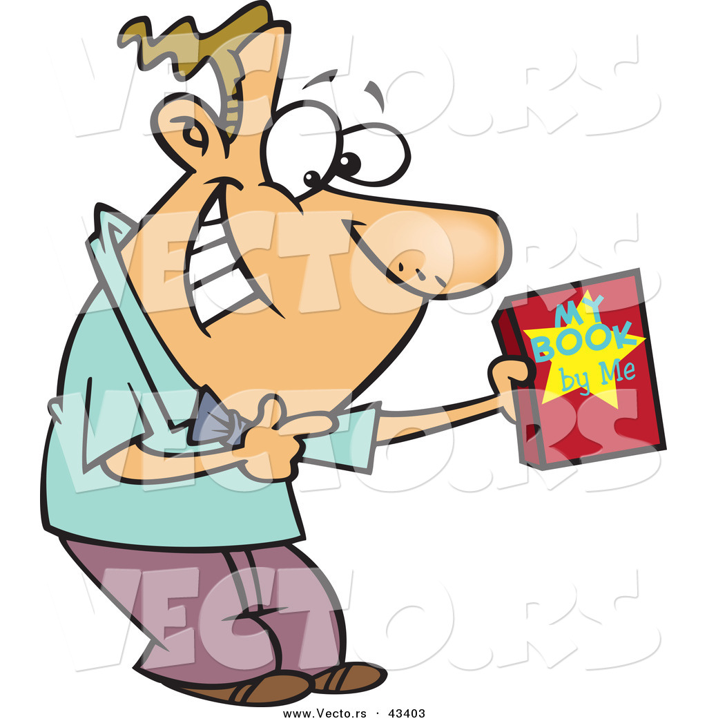 1024x1044 Vector Of A Happy Cartoon Male Author Recommending His Book By