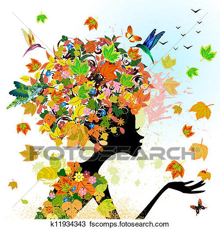 450x470 Clipart Of Girl Fashion Flowers In Autumn K11934343