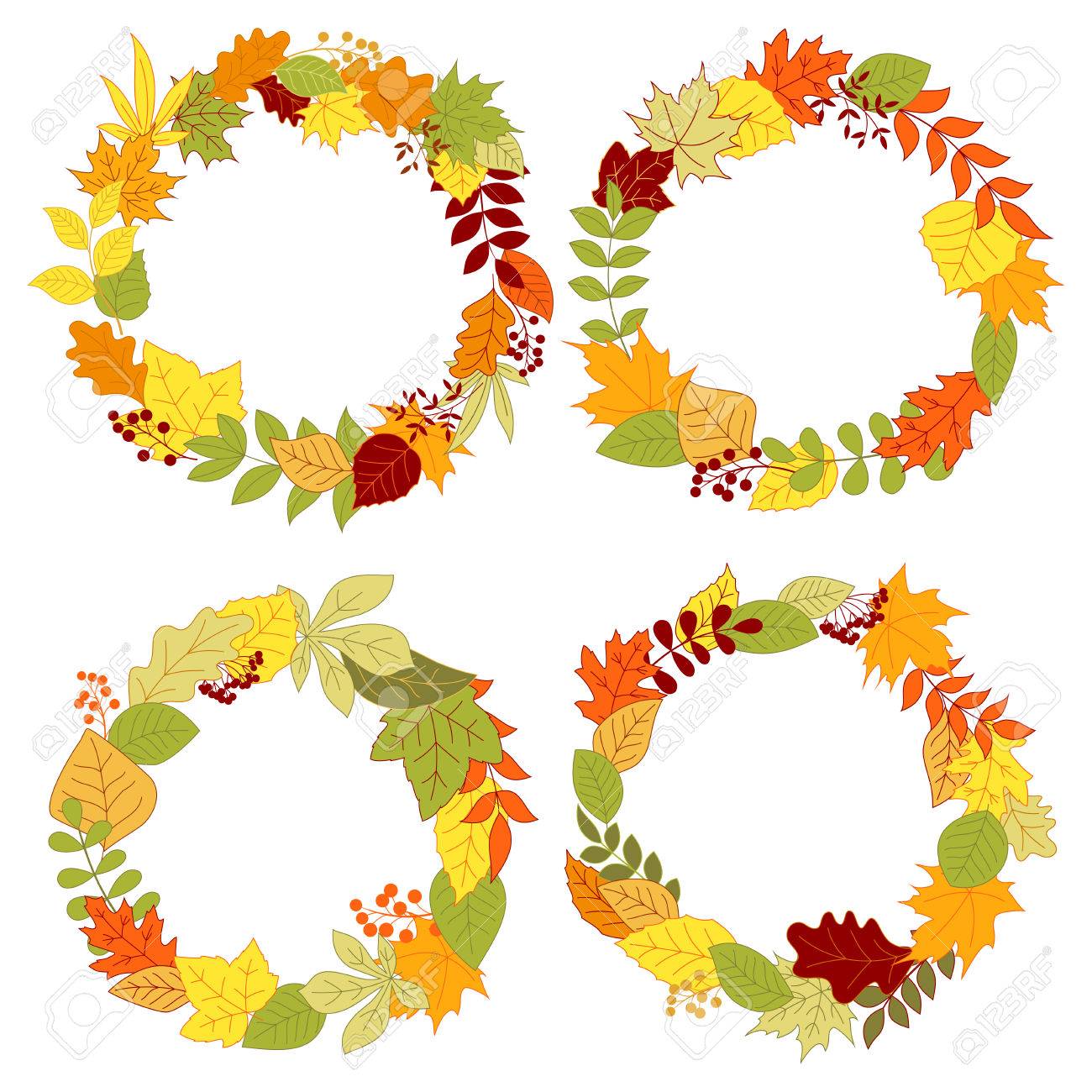 1300x1300 Autumn Round Frames And Borders Design With Fallen Leaves