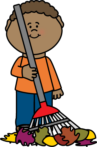 342x516 Boy Raking Autumn Leaves Clip Art