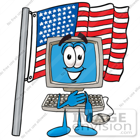 450x450 Clip Art Graphic Of A Desktop Computer Cartoon Character Pledging