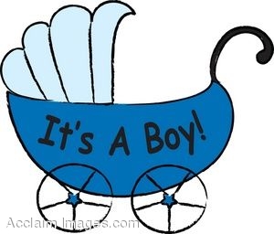 300x256 Clip Art Of A Blue Baby Carriage With Its A Boy Written On It