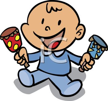 350x329 Cartoon Baby Boy Holding A Rattle In Each Hand