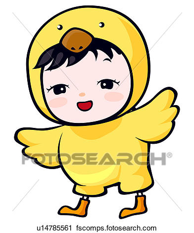 392x470 Clipart Of Child Dressed In Baby Chick Costume U14785561