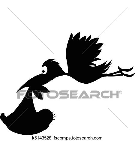 450x470 Clip Art Of Stork With Baby Vector Silhouettes K5143528