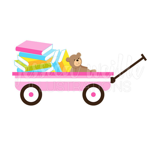 600x600 Pink Wagon Of Books Cute Digital Clipart Book Wagon Clip Art