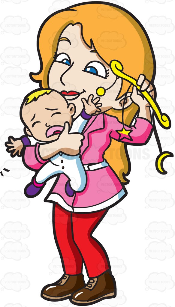 583x1024 A Mother Comforting Her Crying Baby Boy With A Toy Cartoon Clipart
