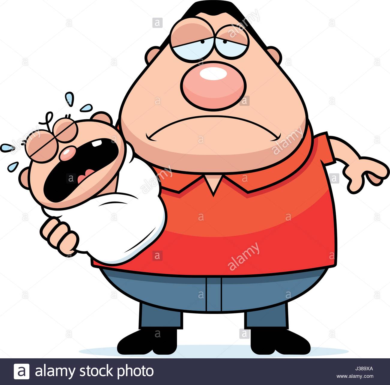 1300x1284 A Cartoon Illustration Of A Dad With A Crying Baby Looking Tired