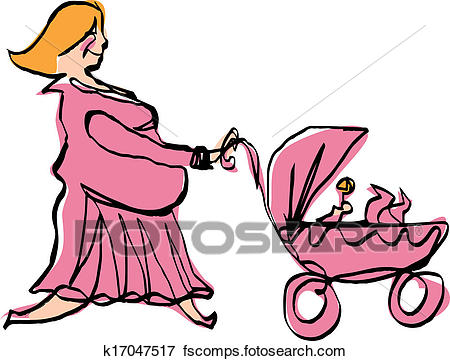 450x361 Clip Art Of Happy Pregnant Mother In Pink Dress Pushing Baby Girl