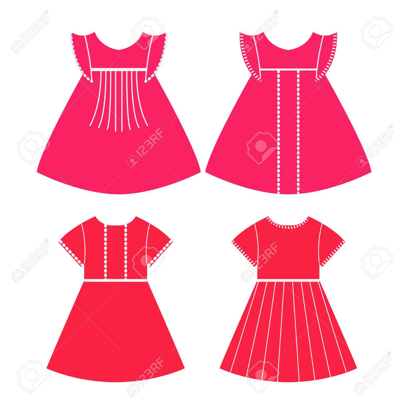 1300x1295 Set Of Baby Clothes. Clothes Sketch For Girl. Royalty Free