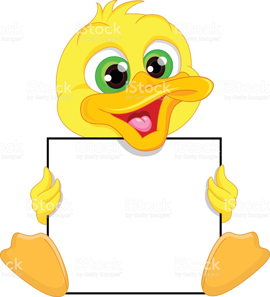 932x1024 Vector Illustration Of Cute Baby Duck Cartoon And Blank Sign