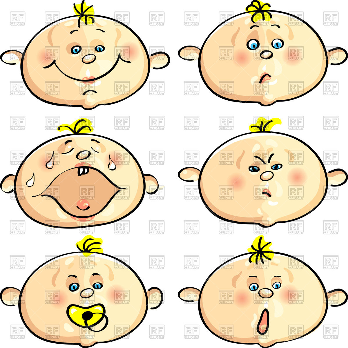 1200x1200 Sketches Of Baby Face With Different Emotions Royalty Free Vector