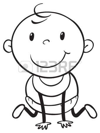 340x450 Young Baby In Black And White Outline Royalty Free Cliparts