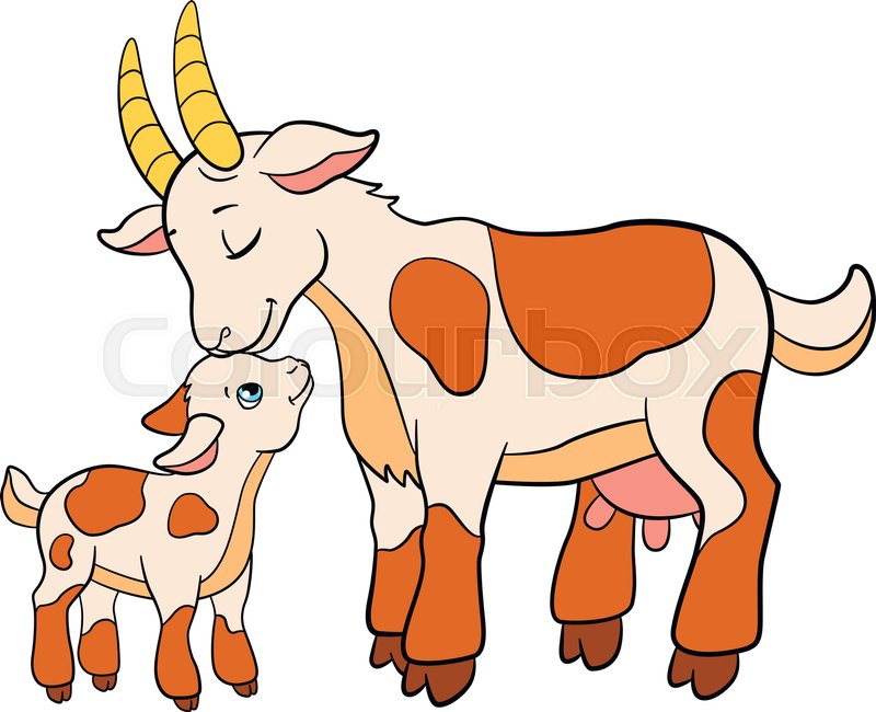 800x650 Cartoon Farm Animals For Kids. Mother Goat With Her Little Cute