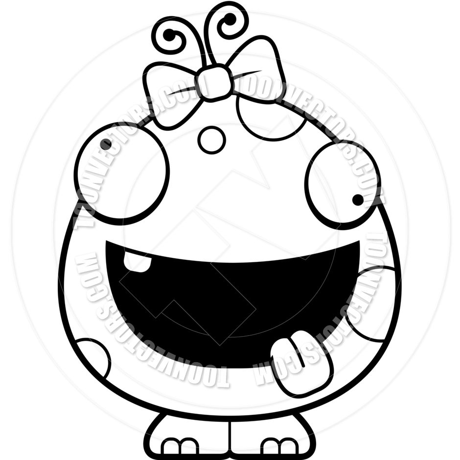 940x940 Cartoon Baby Girl Alien Monster Crazy (Black And White Line Art