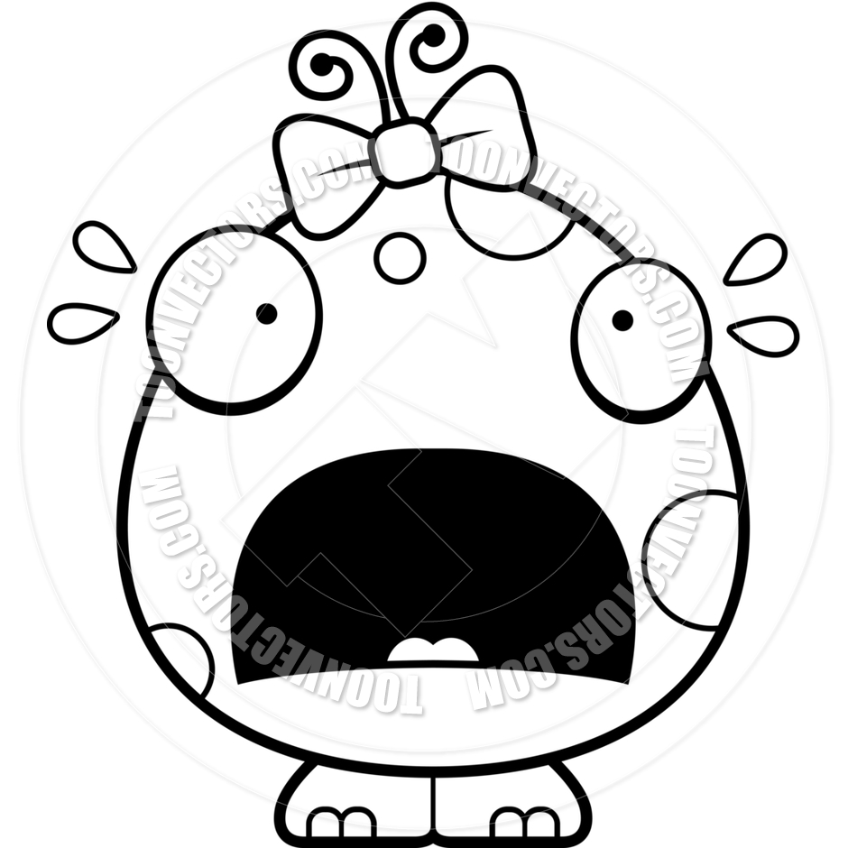 940x940 Cartoon Baby Girl Alien Monster Scared (Black And White Line Art