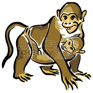 300x300 Royalty Free Mother Monkey Holding Her Baby 129449 Vector Clip Art