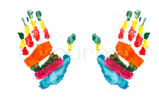 320x214 Watercolor Hands Print And Footprints Of Small Baby Stock Photo
