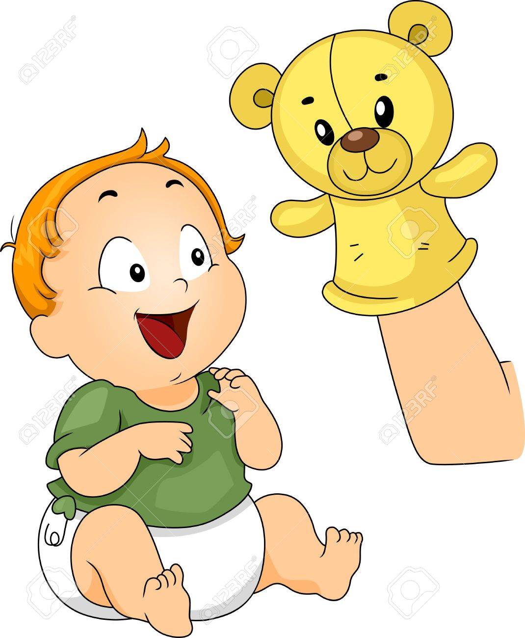 1070x1300 Illustration Of A Baby Being Entertained With A Sock Puppet Stock