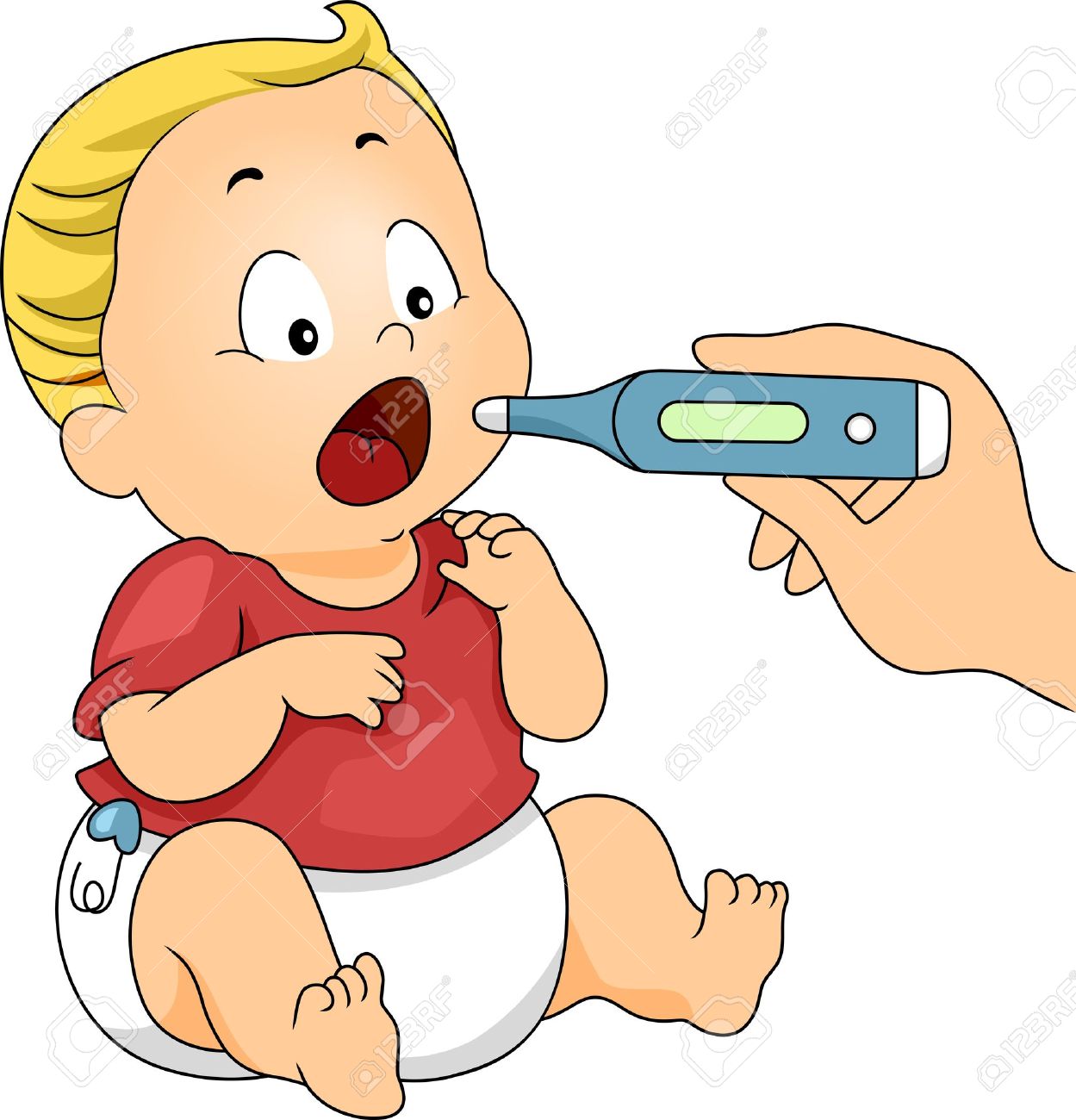 1249x1300 Illustration Of A Baby With His Temperature Being Taken Stock