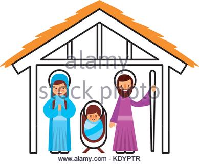389x320 Manger Virgin Mary And Baby Jesus In Hut Image Stock Vector Art