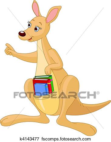 366x470 Clip Art Of Cartoon Kangaroo And Books K4143477