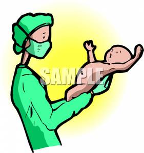 281x300 Colorful Cartoon Of A Nurse Holding A Newborn Baby