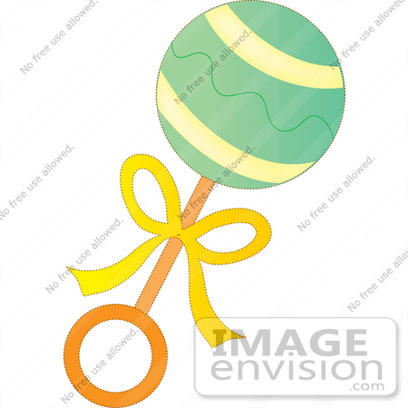450x450 Clip Art Graphic Of A Green Baby Rattle With A Yellow Bow