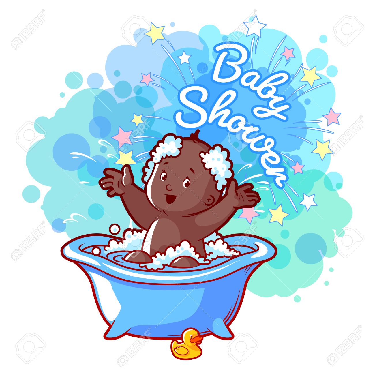 1300x1300 Baby Shower Card With Cute African American Baby Boy In Bath