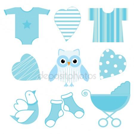 450x450 Baby Shower Illustration With Cute Blue Baby Owl, Baby Tools,