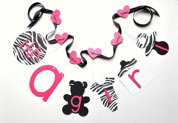570x395 Zebra And Hot Pink Baby Shower Decorations It's A Girl Banner By