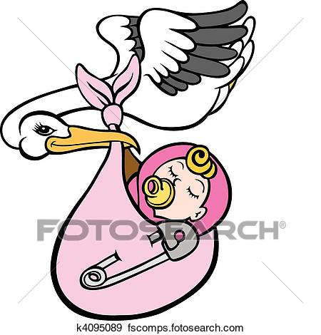 450x470 Clip Art Of Stork Delivering Baby Girl K4095089