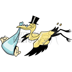 300x300 Royalty Free Cartoon Stork Carrying A Baby 156435 Vector Clip Art
