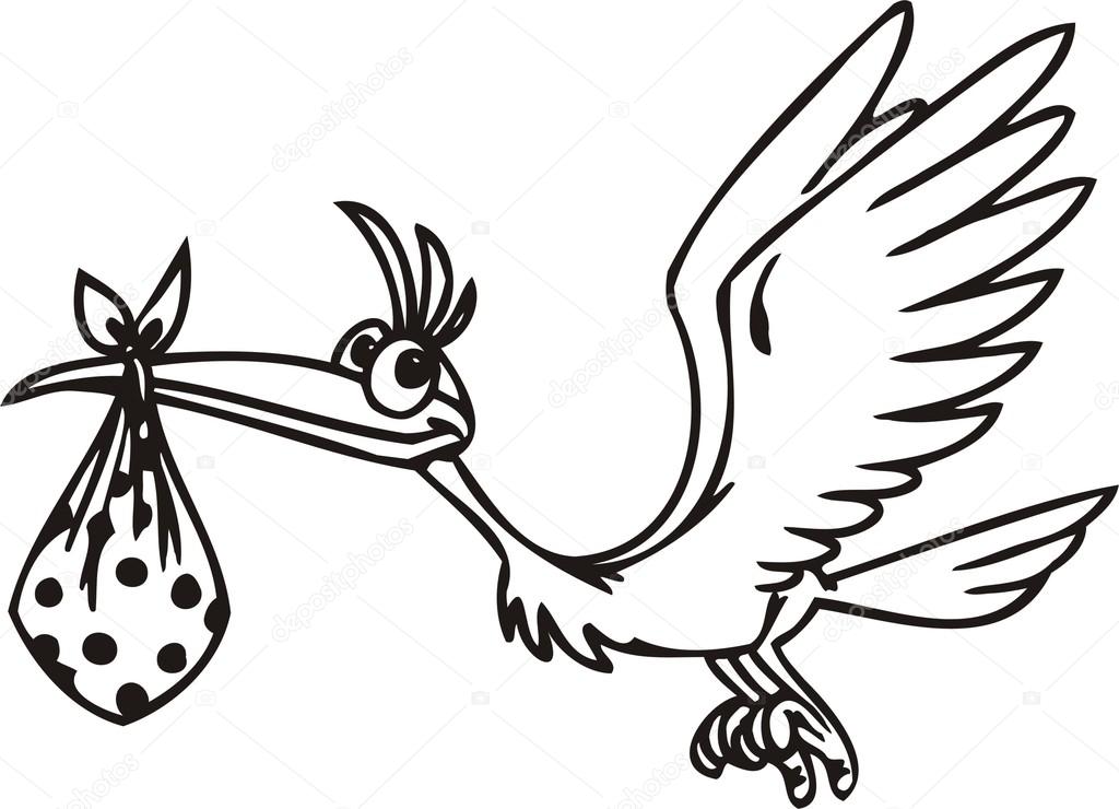 1024x740 Stork With A Baby. Stock Vector Digital Clipart