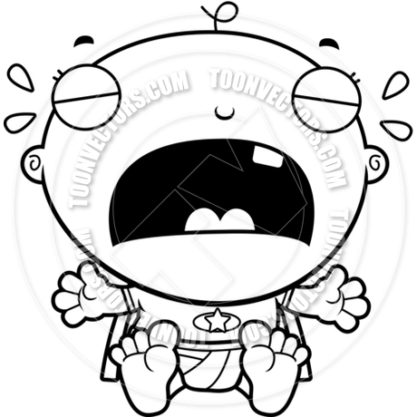 460x460 Cartoon Baby Superhero Crying (Black And White Line Art) By Cory