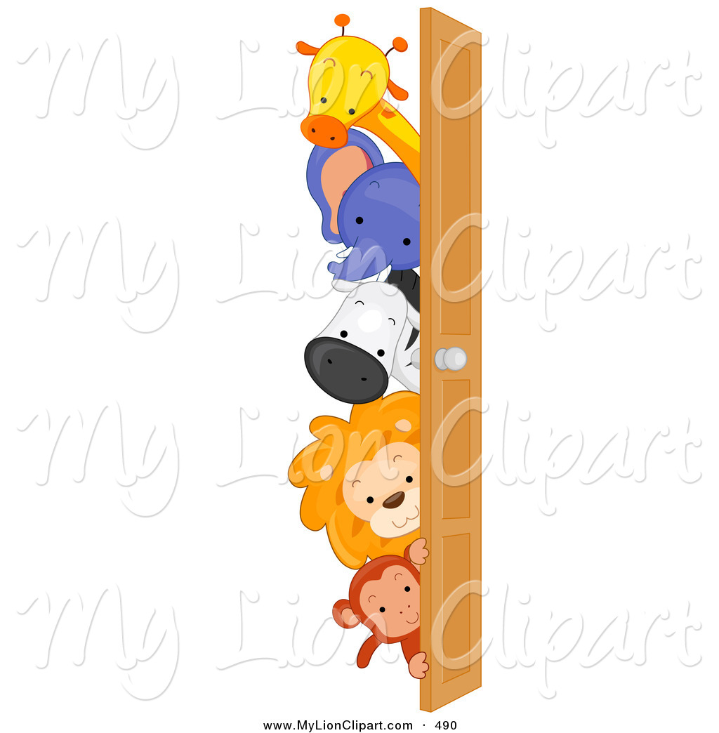 1024x1044 Clipart Of A Group Of Cute Animals Looking Around A Door By Bnp