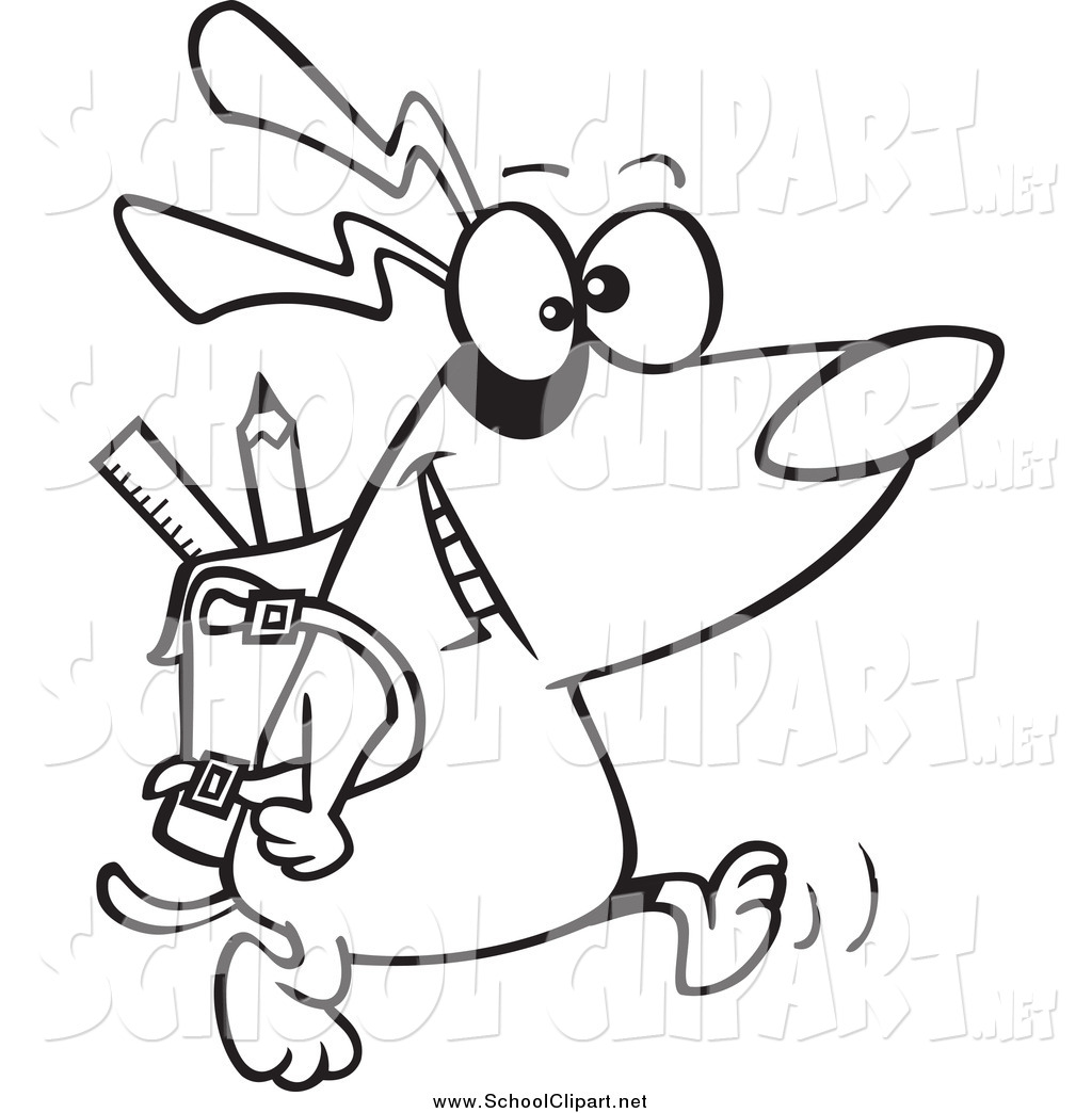 1024x1044 Clip Art Of A Black And White School Dog Walking With A Backpack