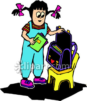 302x350 Royalty Free Clip Art Image A Small Girl Putting School Items