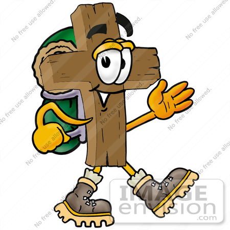 450x450 Clip Art Graphic Of A Wooden Cross Cartoon Character Hiking