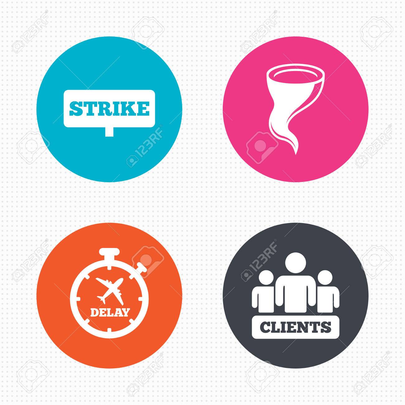 1300x1300 Circle Buttons. Strike Icon. Storm Bad Weather And Group Of People