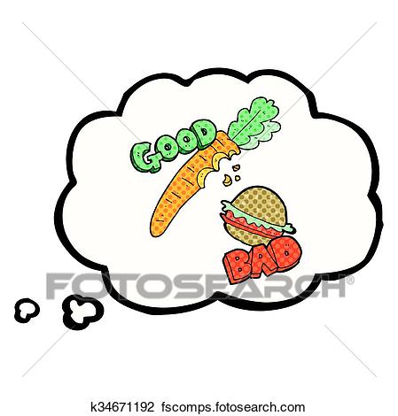 449x470 Clipart Of Thought Bubble Cartoon Good And Bad Food K34671192