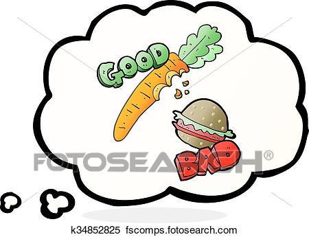 450x345 Clipart Of Thought Bubble Cartoon Good And Bad Food K34852825
