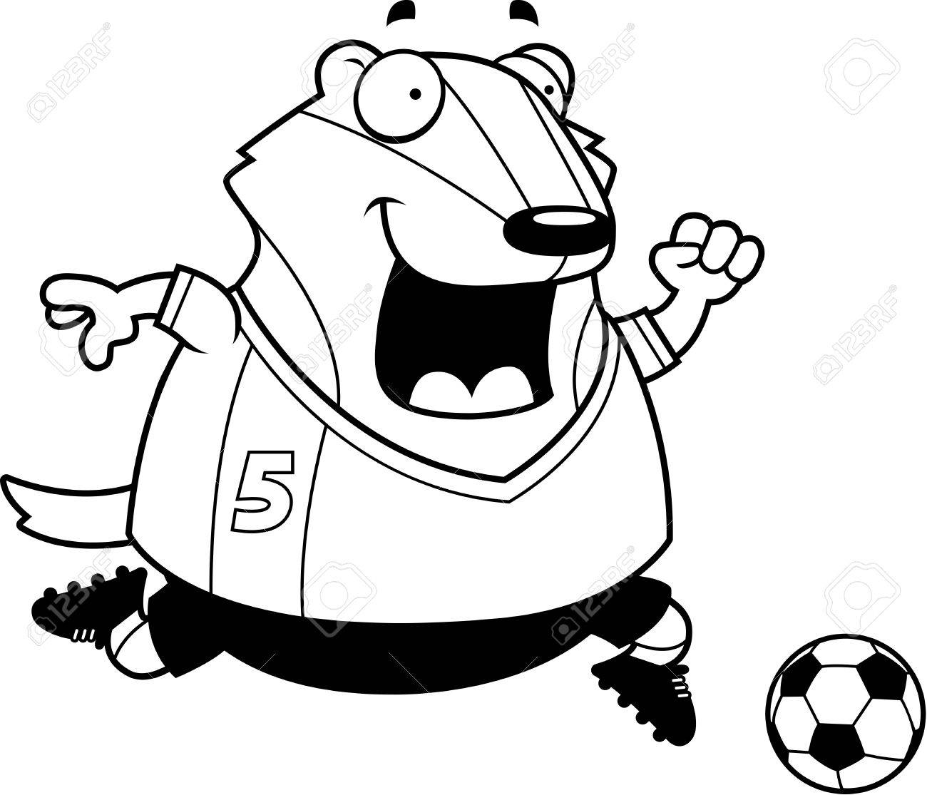 1300x1115 A Cartoon Illustration Of A Badger Playing Soccer. Royalty Free
