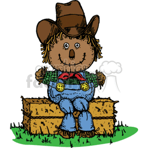 300x300 Royalty Free Scarecrow Sitting On A Hay Bail 374488 Vector Clip