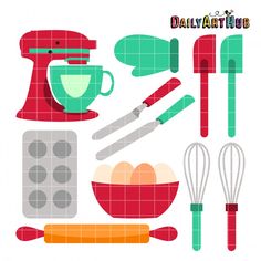 236x236 Baking Clip Art Set, Cherry Cupcake Baker, Kitchen Baking Utensils